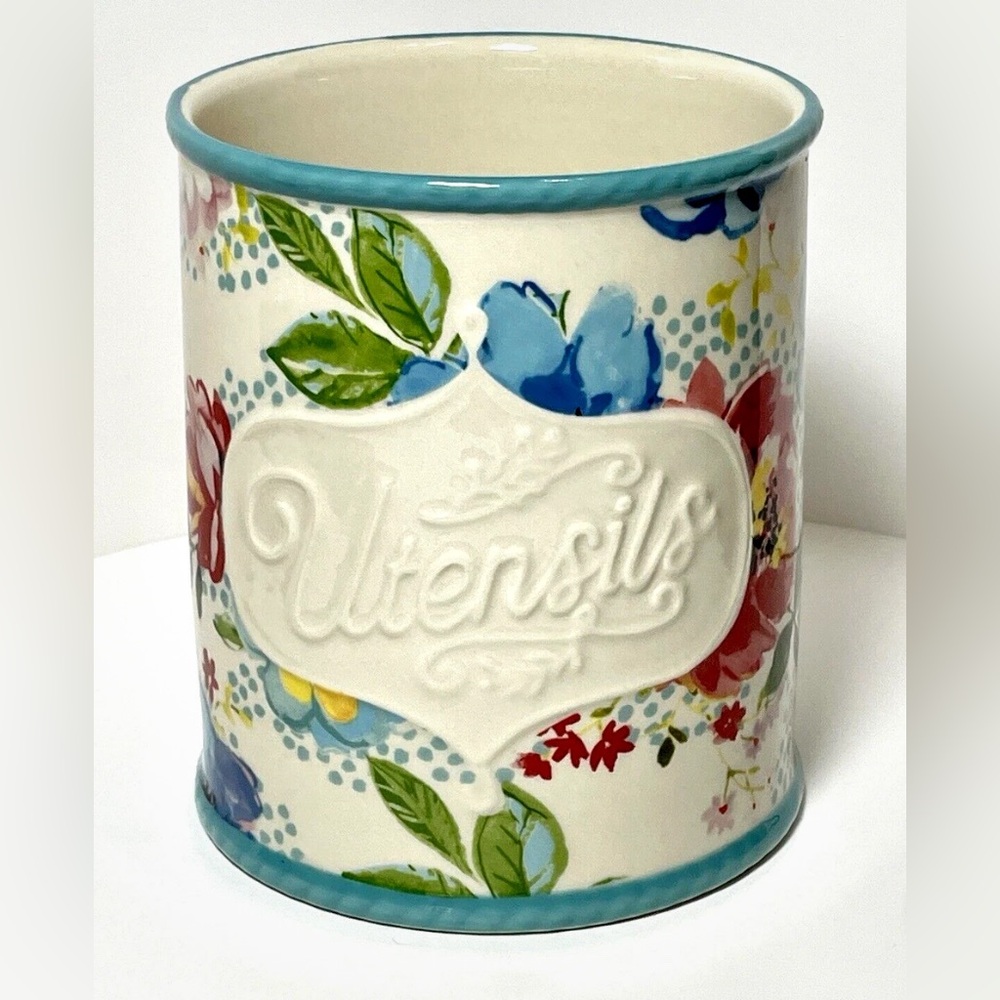 NWT Pioneer Woman Stoneware Crock
Utensil Holder Melody Blue Teal & Floral